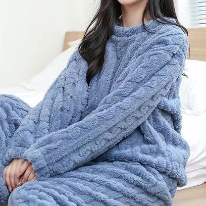 Autumn Women Solid Warm 2 Piece Sets Thicken Velvet Ribbed Fleece Set Pullover And Pants Women Casual Pajama Sets 2024 - Smarsty