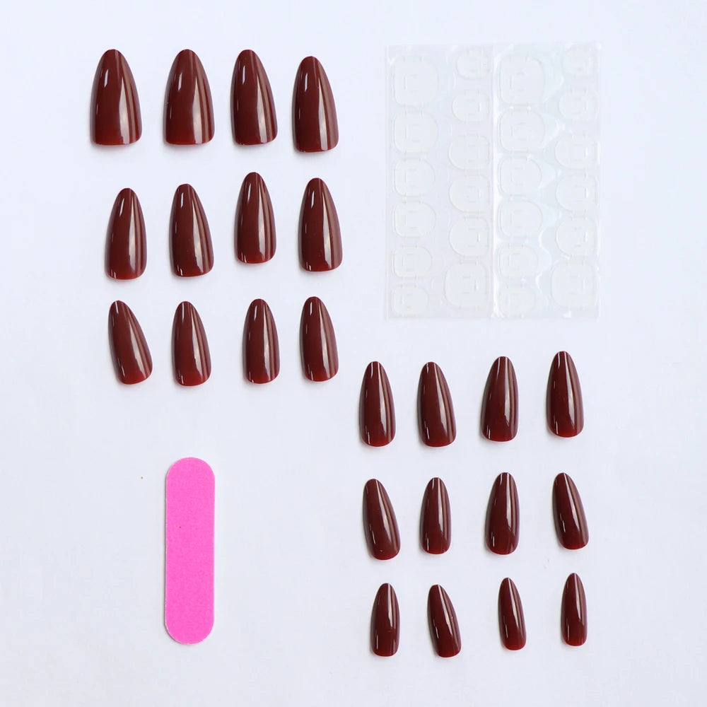 Wine Red Almond Press On Nails 24PCS High Saturation - Smarsty