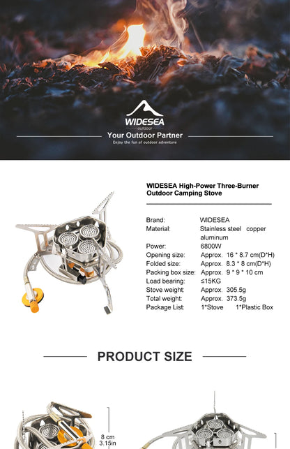 Widesea Camping Tourist Burner Big Power Gas Stove Cookware Portable Furnace Picnic Barbecue Tourism Supplies Outdoor Recreation