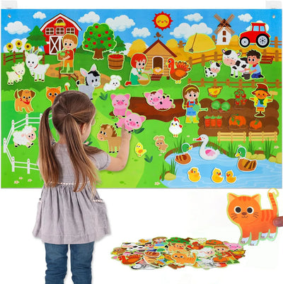 Farm Animals Felt Story Board Set Storytelling Early Learning Interactive Play Kit Wall Hanging Puzzle Toys for Toddlers Gifts - Smarsty