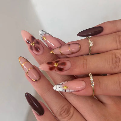 24pcs Flower Design Fake Nail Tips Full Cover - Smarsty