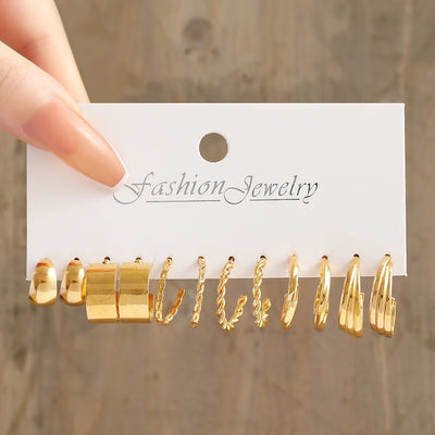 Boho Gold Circle Hoop Earrings Set with Vintage Pearl Design - Smarsty
