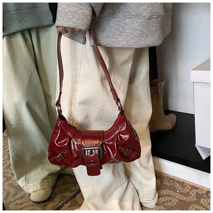 Vintage Leather Shoulder Mini Bag Y2K Wasteland Style - Smarsty