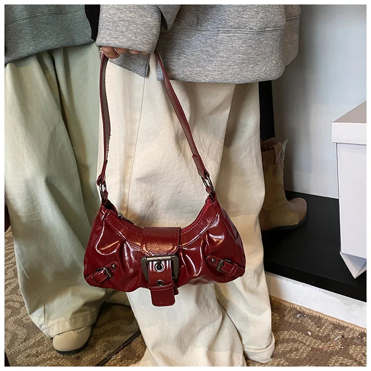 Vintage Leather Shoulder Mini Bag Y2K Wasteland Style - Smarsty