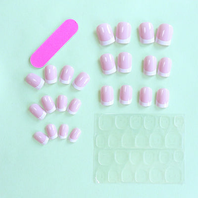 24PCS Pink French Fake Nails for Parties - Smarsty