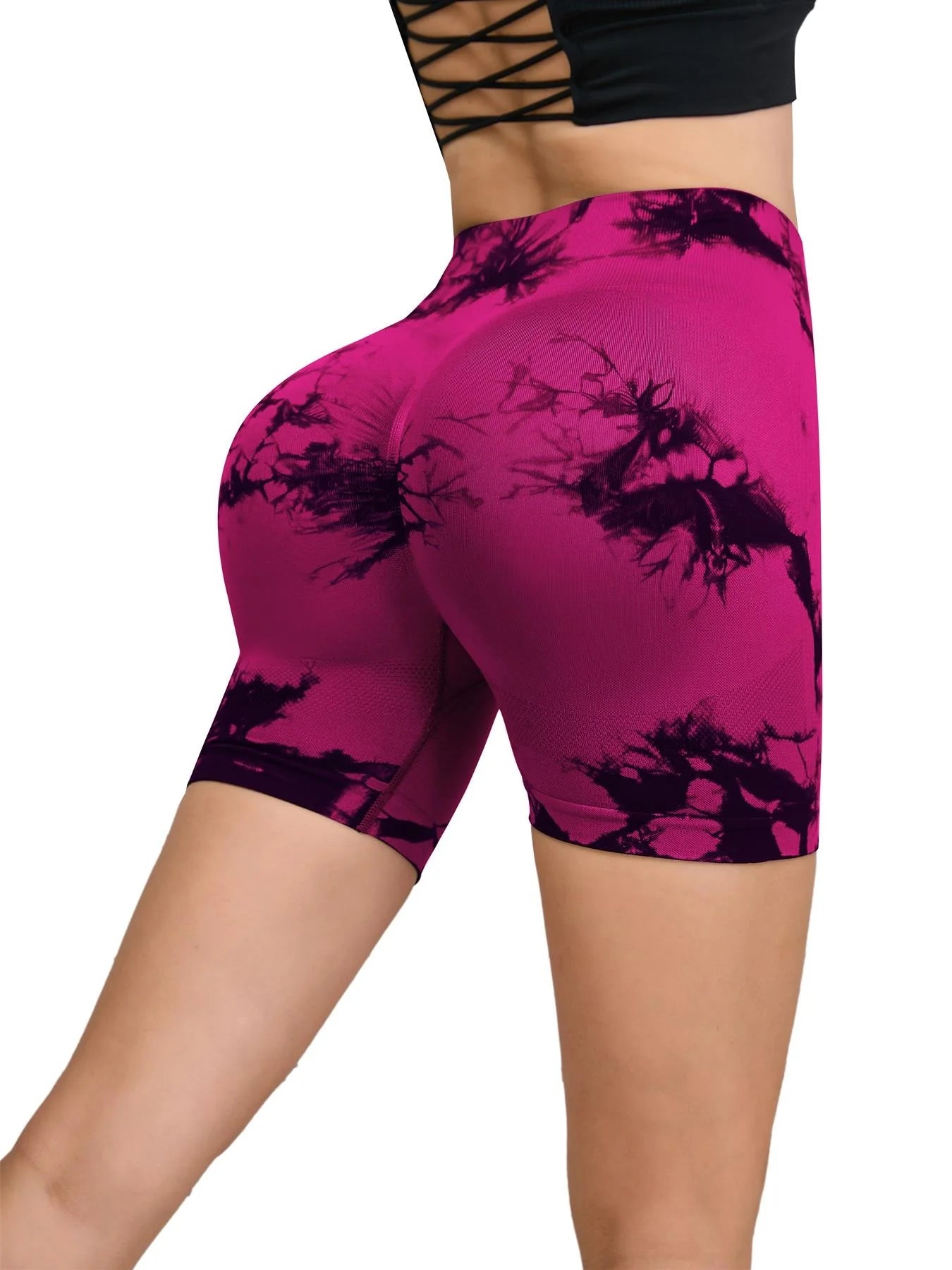 Tie Dyed Seamless Fitness Pants Women's High Waist and Hip Lifting Sports Tight Shorts Running Sexy Peach Fitness Yoga Shorts - Smarsty