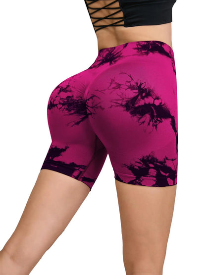 Tie Dyed Seamless Fitness Pants Women's High Waist and Hip Lifting Sports Tight Shorts Running Sexy Peach Fitness Yoga Shorts - Smarsty