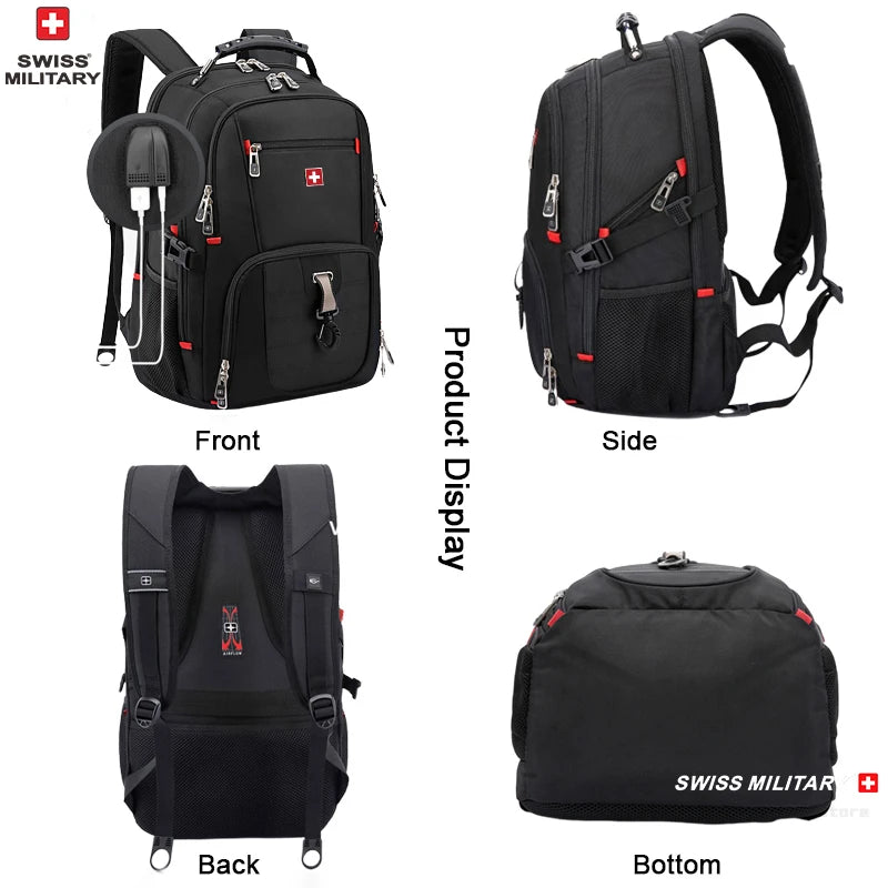 SWISS MILITARY Fashion Travel Multifunction Large Capacity Male Bag Usb Charging Waterproof 23 inch Laptop Backpack Men Mochila - Smarsty