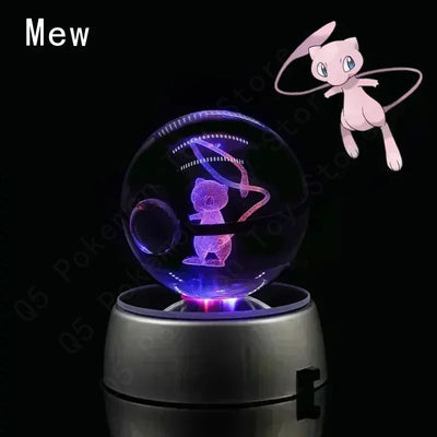 Pokemon Crystal Ball 3D Pikachu Mewtwo Mew Gengar Night Light Lamp Base Pokeball Crystal Pokemon Glass Ball Figure Birthday Gift - Smarsty