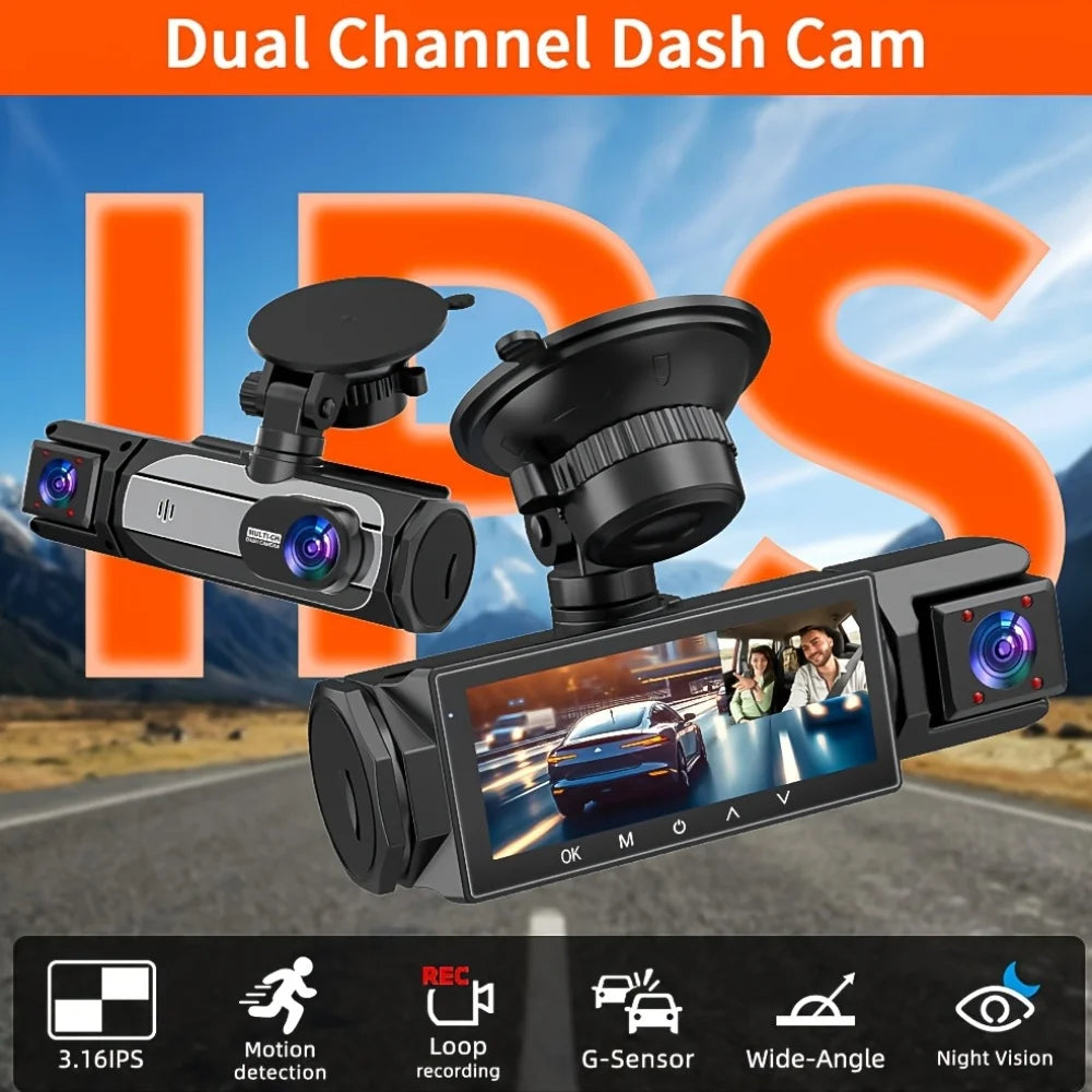 1080P 3 Camera Dash Cam Front and Rear Night Vision - Smarsty