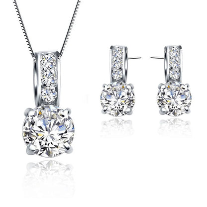 925 Sterling Silver Bridal Jewelry Set with Crystal Pendant - Smarsty