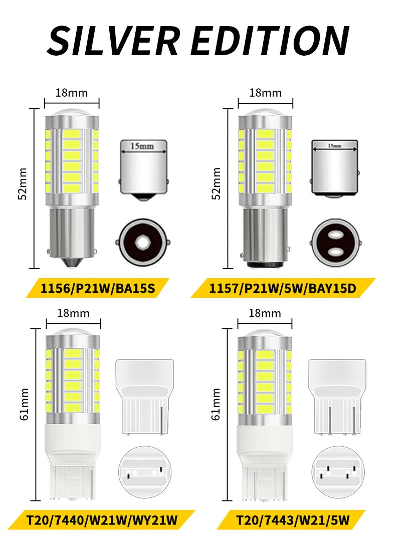 2pcs LED 1156 BA15S P21W 1157 BAU15S PY21W P21/5W BAY15D For Car Truck ATV Light Canbus 5630SMD Turn Signal Lamp DRL Bulb 12V24V - Smarsty