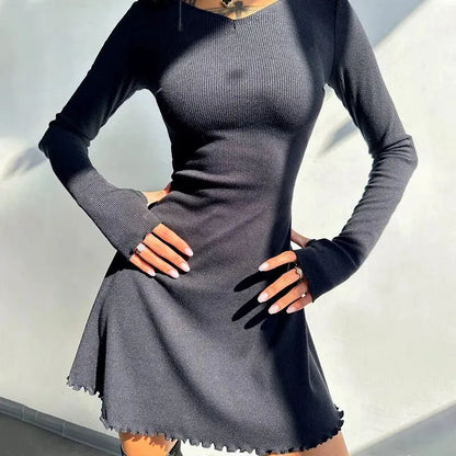 Dulzura Women 2024 Spring Autumn Fashion Long Sleeve Knitted Streetwear Bodycon Short Mini Dress Wholesale Items For Business - Smarsty