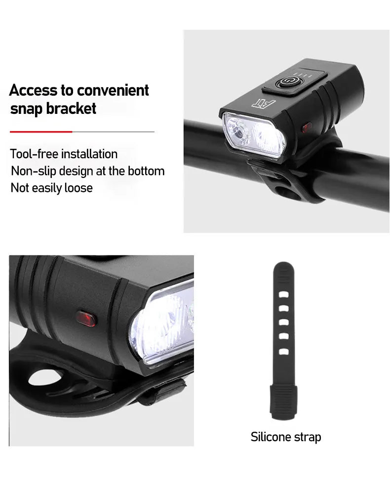 LED Bicycle Front Light Type-C Rechargeable Bicycle Headlight MTB Road Bike Headlamp Easy to Install Cycling Accessories - Smarsty