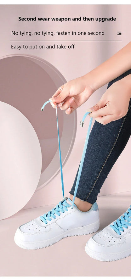 2Pairs Without Ties Elastic Laces No Tie Shoe Laces Press Lock Shoelaces Sneaker Kids Adult 8MM Widened Flat Shoelace for Shoes