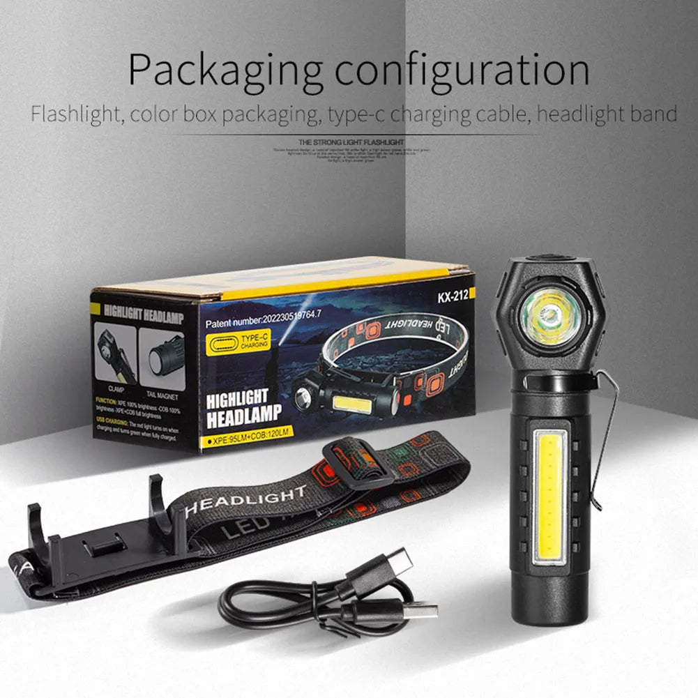 LED COB Headlight Band USB Charging Waterproof Head-Mounted Flashlight Detachable Multifunctional 5W/1600mAh for Running Cycling