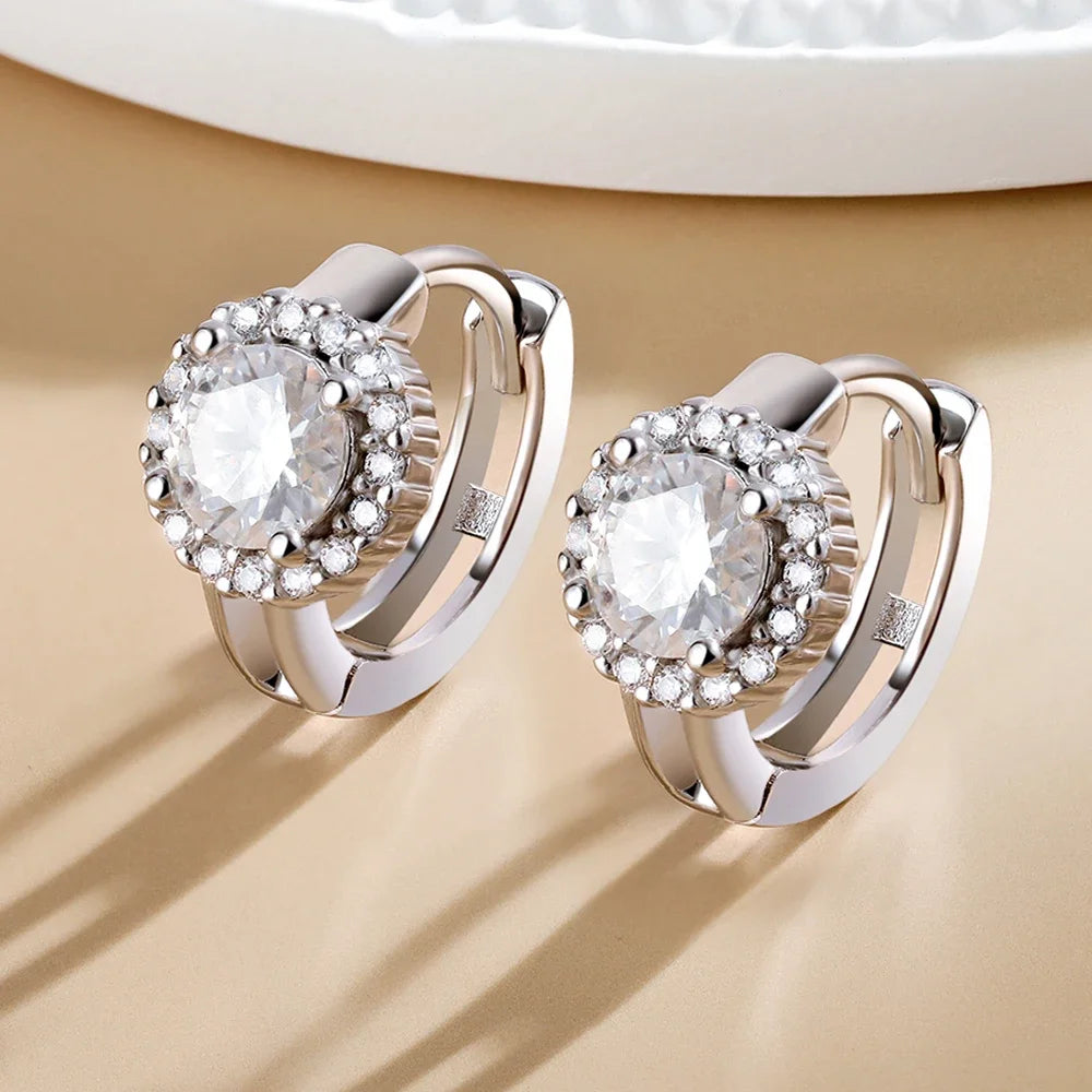 Moissanite Hoop Earrings Sterling Silver Bridal Sparkle - Smarsty