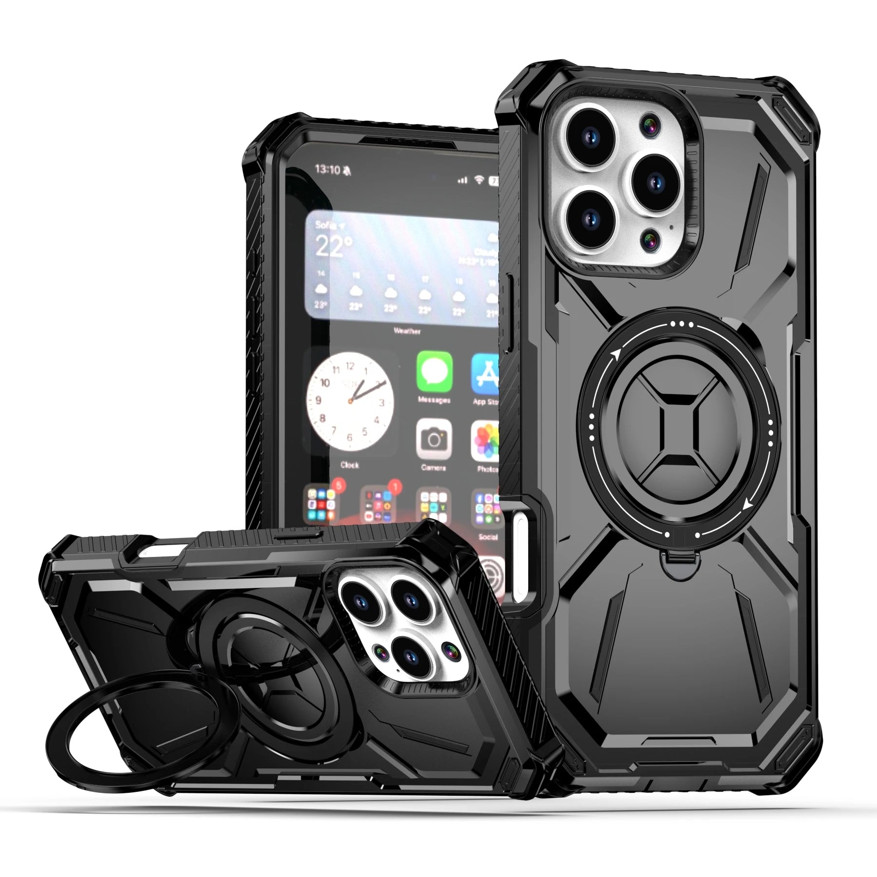 Case for iPhone 16 Pro Max 15 Plus 14 Pro 13 12 Magnetic MagSafe Heavy Duty Shock Absorption Body Protective Rotatable Kickstan