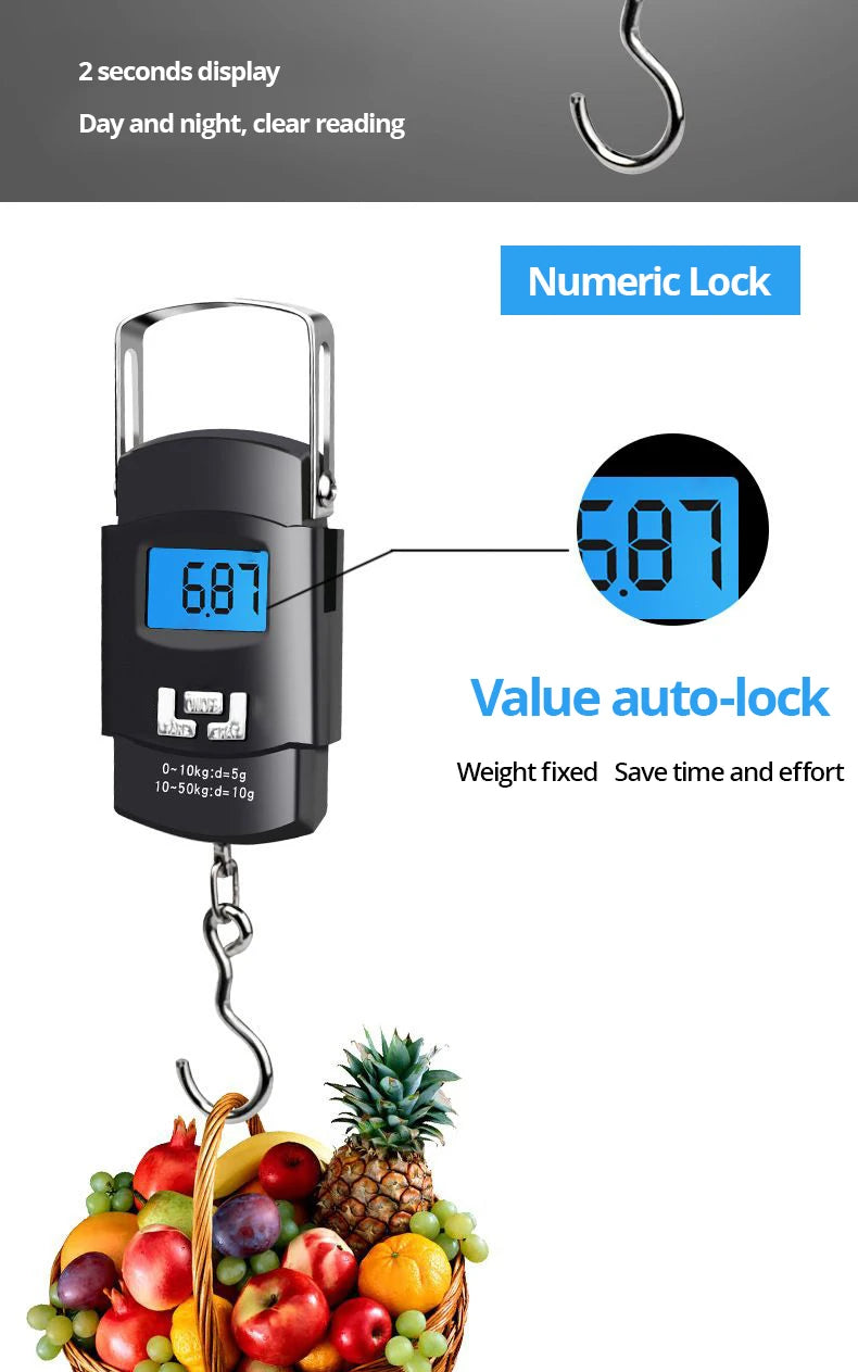 Black Portable Electronic Luggage Scale with LCD Display - Smarsty