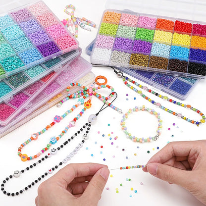 About 5200Pcs24 Grid Rice Bead Box Handmade DIY Jewelry Bracelet Earrings Kandi Jewelry Accessories Materials - Smarsty