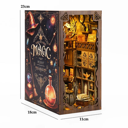 DIY Book Nook Shelf Insert Kit 3D Wooden Puzzle Doll House Assembly Building Model Bookends With Furniture LED Light Xmas Gifts by Smarsty