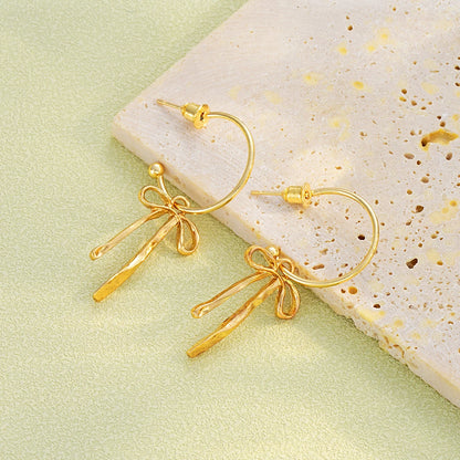 Versatile Gold Bowknot Stud Earrings for Women Daily Wear - Smarsty