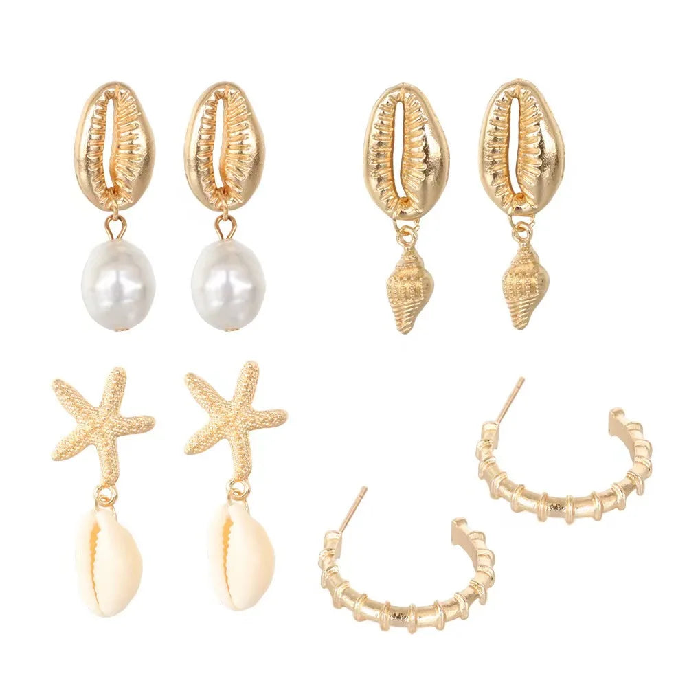 Bohemia Shell Starfish Dangle Earrings Set for Summer Style - Smarsty