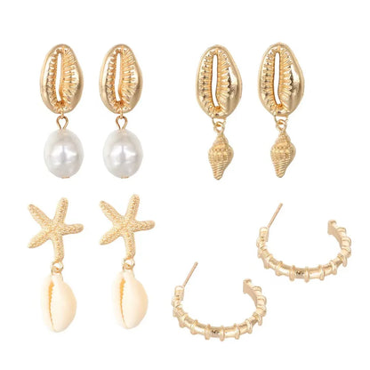 Bohemia Shell Starfish Dangle Earrings Set for Summer Style - Smarsty