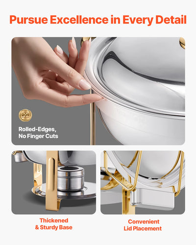 SucceBuy 4 Pack Chafing Dish Buffet Set Stainless Steel Chafer w/4 Full Size Pan Round Catering Warmer Server for Party Banquets - Smarsty