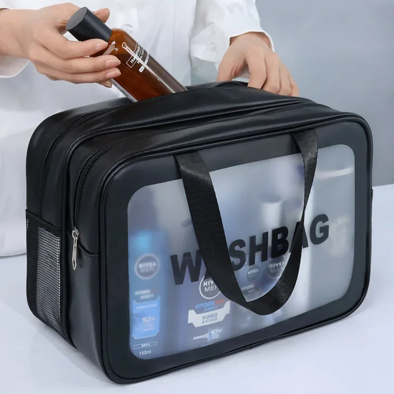 Dry-wet separation double transparent PU makeup bag portable washing bag cosmetic storage bag travel fitness swimming essentials - Smarsty