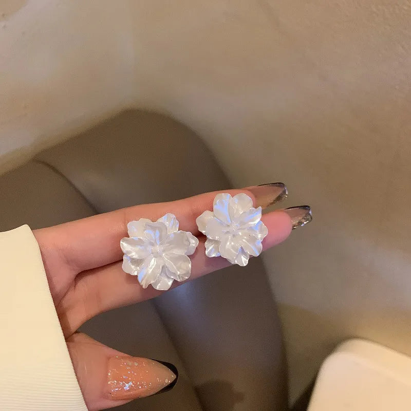 Acrylic Camellia Flower Stud Earrings Lightweight Bridal - Smarsty
