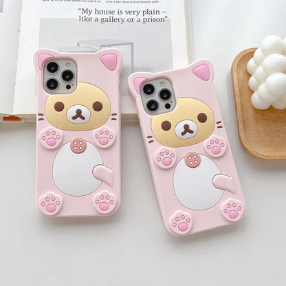3D Cartoon Kawaii Rilakkuma Bear Soft Silicon Case For iPhone 17 16 15 14 13 12 Mini 11 Pro X XS Max XR 6 6S 7 8 Plus SE Cover