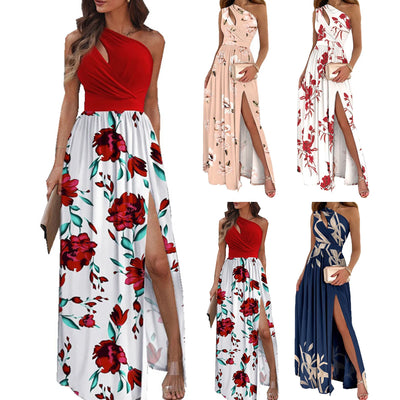 Elegant Women's Long Dress Flower Retro Printed Patchwork Long Sleeve Banquet Maxi Robe S-5XL - Smarsty