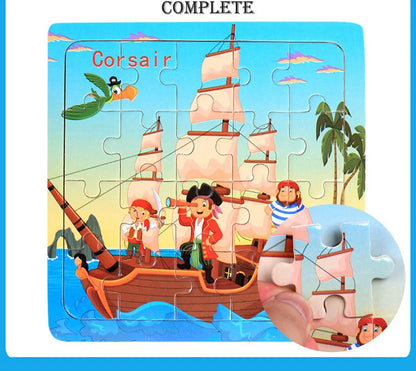 New 20 Piece Wooden 3d Puzzle Cartoon Animal Vehicle Jigsaw Puzzle Montessori Educational Toys For Kids Baby 1 2 3 Years by Smarsty