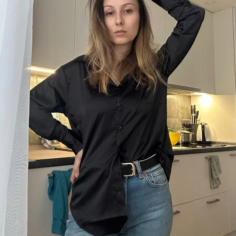 Autumn Fashion Button Up Shirt Spring Vintage Blouse Women White Lady Long Sleeves Female Loose Streetwear Shirts Design Tops - Smarsty