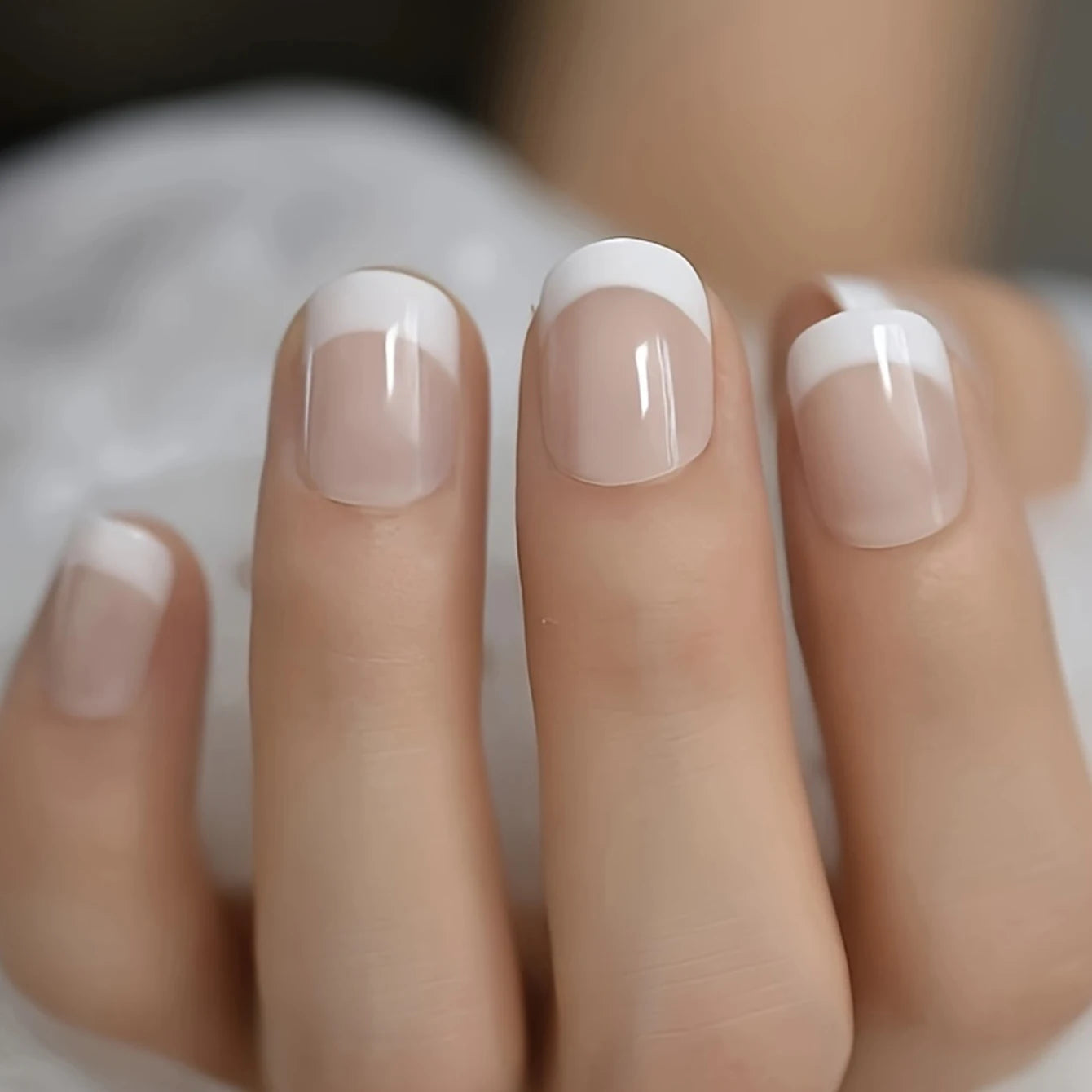 24PCS French White Border Short Square Nails Set - Smarsty