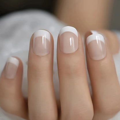 24PCS French White Border Short Square Nails Set - Smarsty