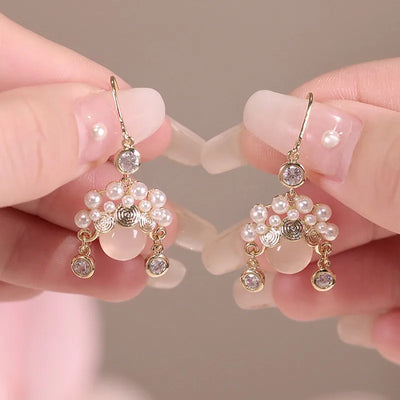 Pearl Long Earrings With Rhinestones For Wedding Fashion - Smarsty