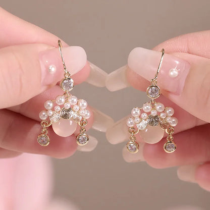 Pearl Long Earrings With Rhinestones For Wedding Fashion - Smarsty