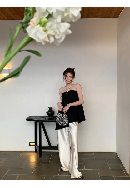 Satin Wide Leg Pants Long Floor Casual Pants Women's Summer - Smarsty