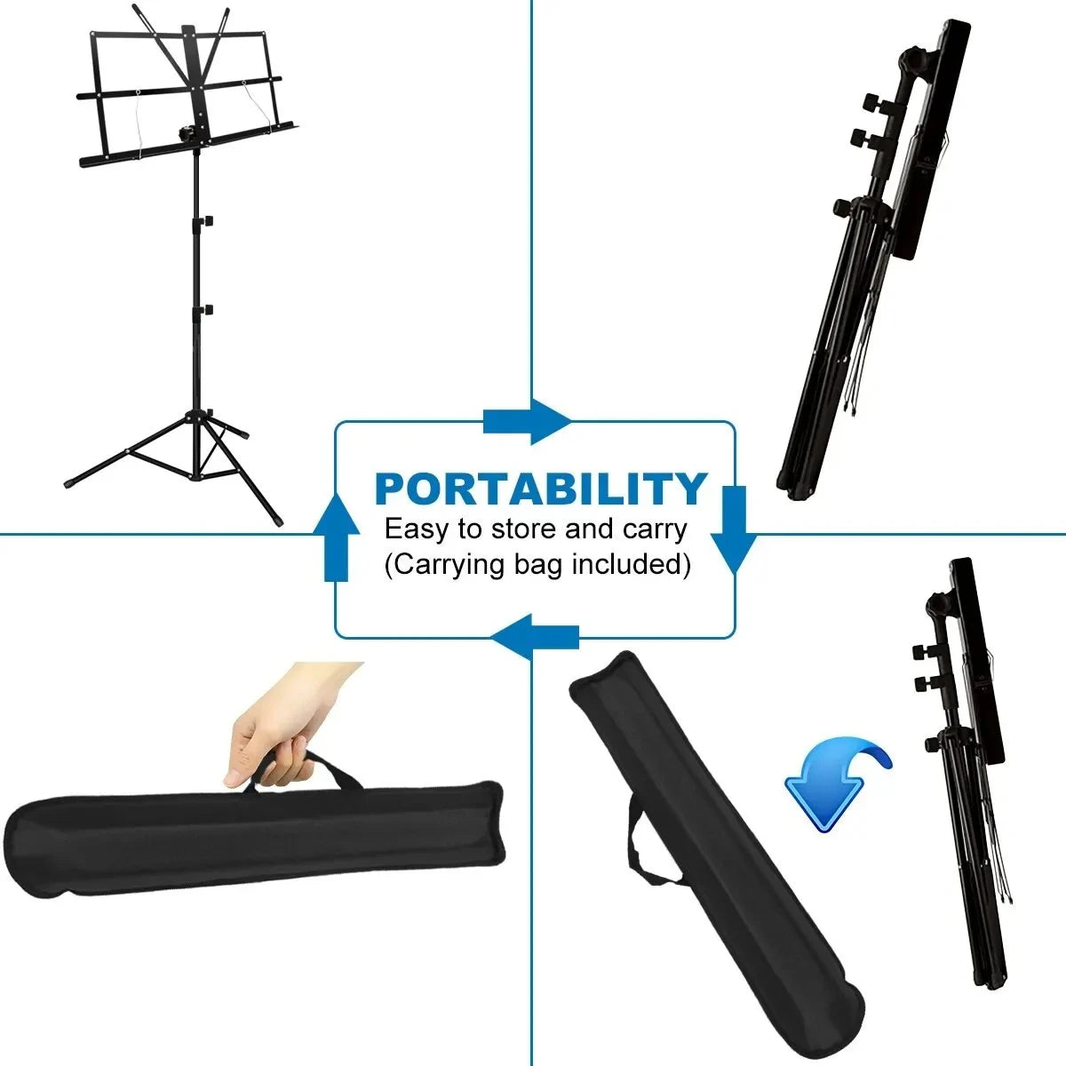 Music Stand 2 in 1 Dual Use Folding Sheet Music Stand Desktop Book Stand Portable and Lightweight - Smarsty