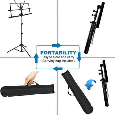 Music Stand 2 in 1 Dual Use Folding Sheet Music Stand Desktop Book Stand Portable and Lightweight - Smarsty