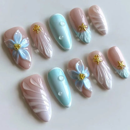 24Pcs Pink Almond False Nails with French Design - Smarsty