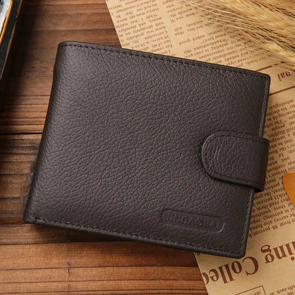 Genuine Leather Mens Wallet Premium Product Real Cowhide Wallets For Man Short Black Wallet Portefeuille Homme Short Purses - Smarsty