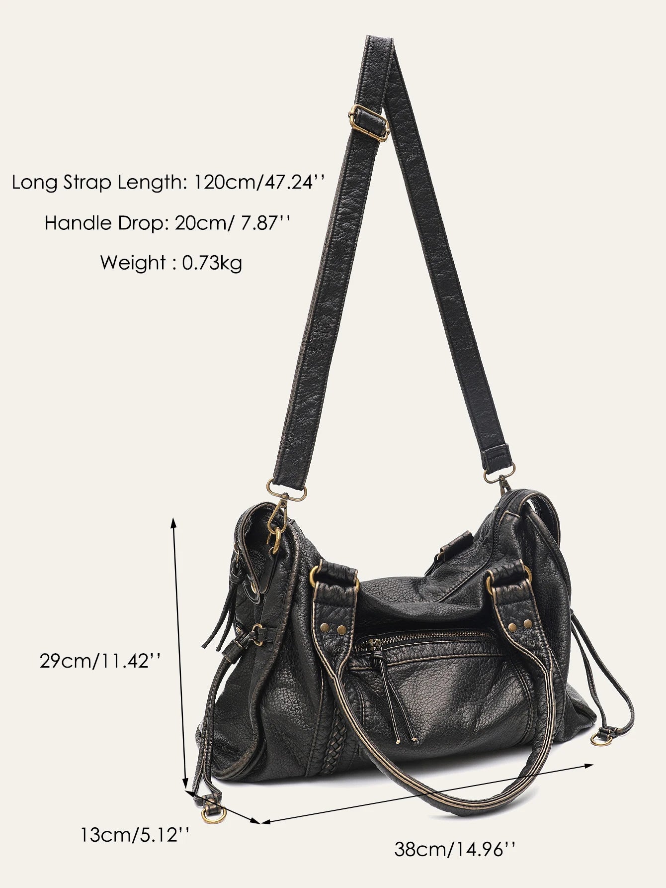 PU Leather Tote Bag With Zip Pockets Crossbody For Travel - Smarsty