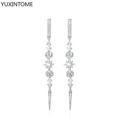925 Sterling Silver Hoop Earrings White Crystal Luxury - Smarsty