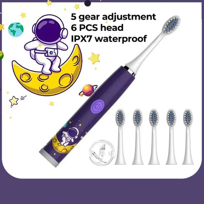 Child's Rechargeable Sonic Electric Toothbrush With Replacement Heads - Smarsty