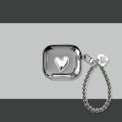 Luxury Silver Earphone Case with Heart Keyring - Smarsty