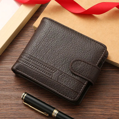 Men's Slim Bifold Wallets Leather Multiple Card Holder Purses with Driver License ID Windows Man Short Wallet with Coin Pouch - Smarsty