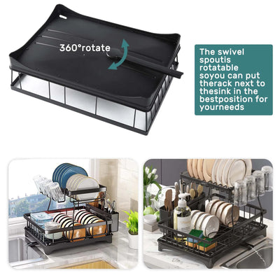 Large 2-tier dish drying rack for kitchen countertops, removable large-capacity dish draining rack by Smarsty
